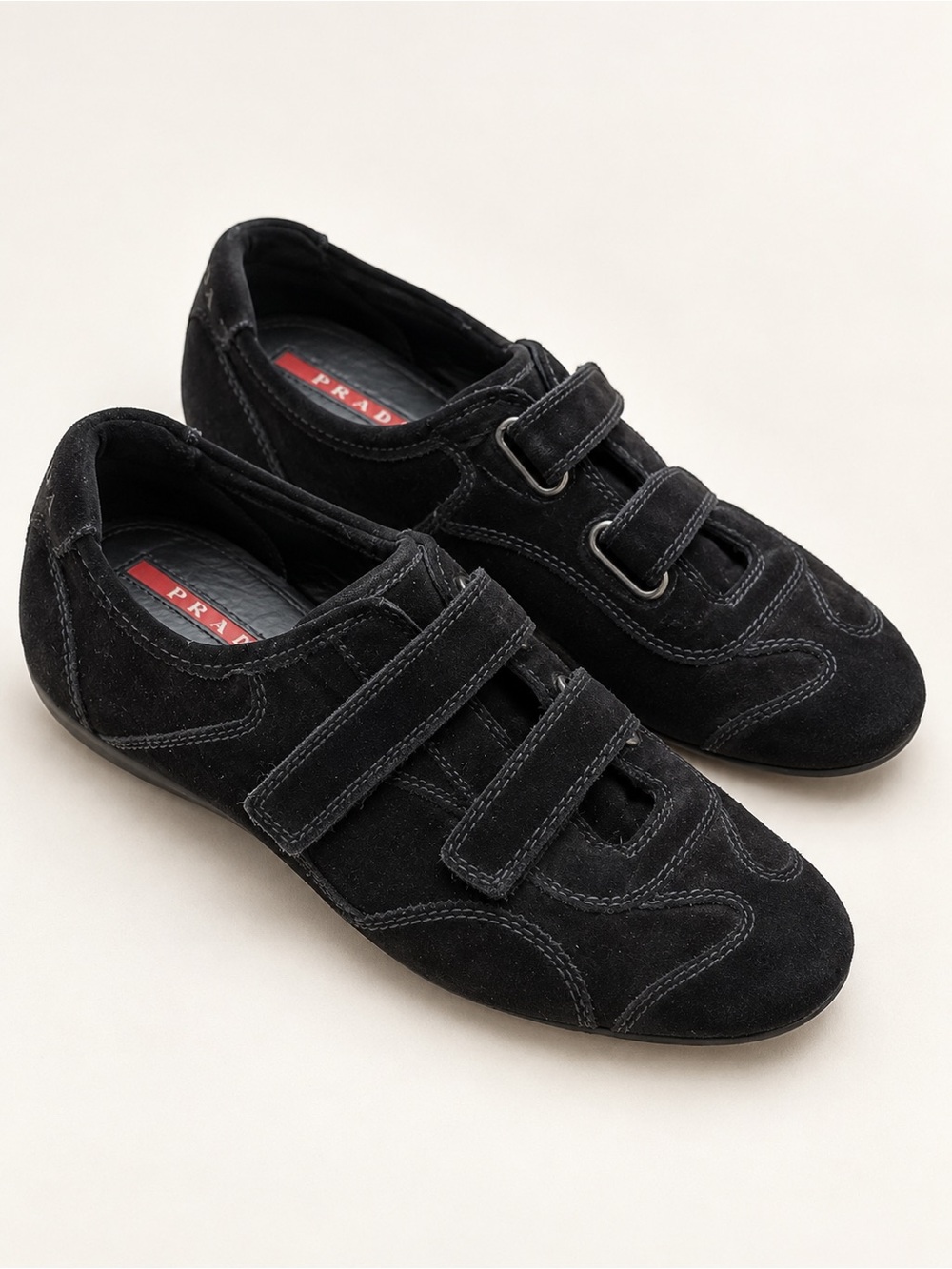 Vintage Prada Black Suede Strap Sneakers EU 37.5 US 7.5 Y2K